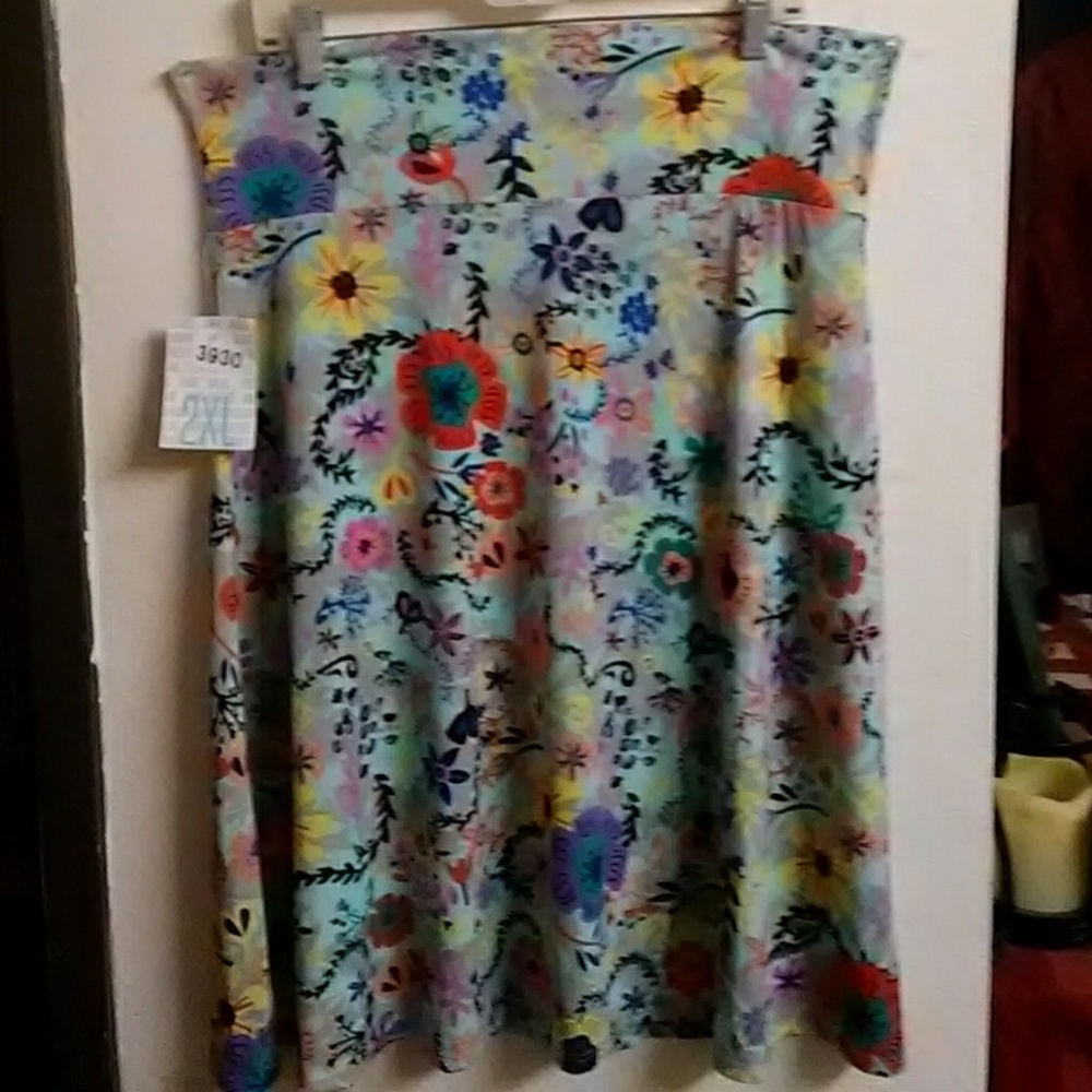 LuLaRoe Floral Midi Skirt in Teal with Multicolor Flowers 2X New With Tags